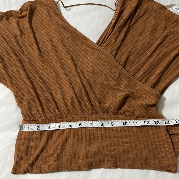 We the Free East Coast Light Brown Wrap Top Low Cut V Neck Small - Picture 8 of 11